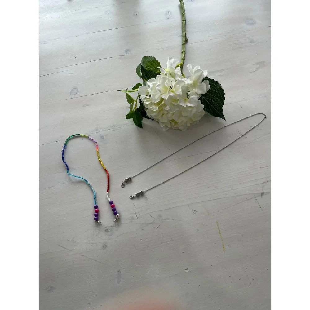 Eyeglass Lanyard Necklace Chain Beaded Rainbow and silver Star Charm